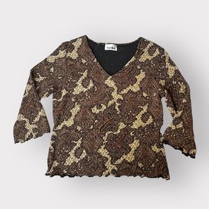 Top This Brown Regal Baroque Lettuce Edge Hem Stretchy Blouse